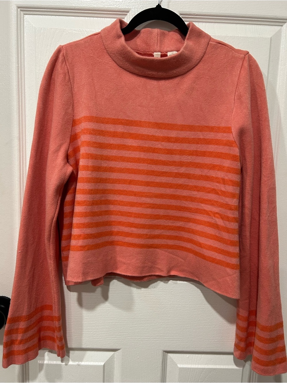 Moth Coral Pink and Orange Striped Mock Neck Sweater… - Picture 2 of 5